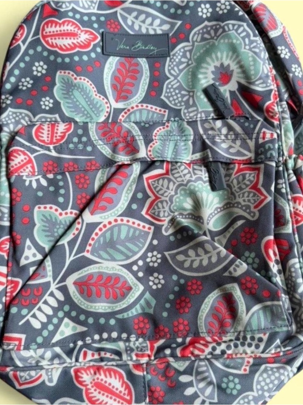 Vera Bradley Nomadic Floral Gray Backpack with Mint Green & Coral Floral Leaves